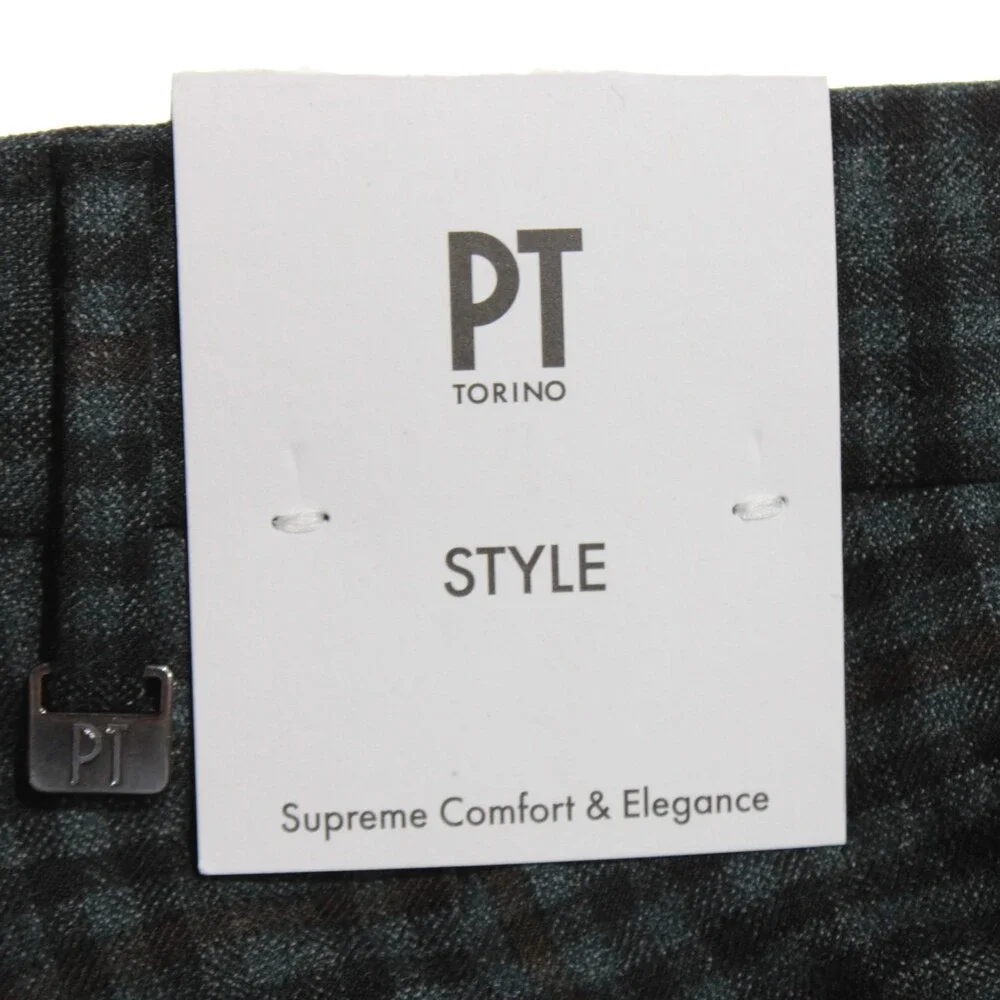 PT Torino NWT Dress Pants 48 (US 32) Slim Fit in Green Check Wool Blend